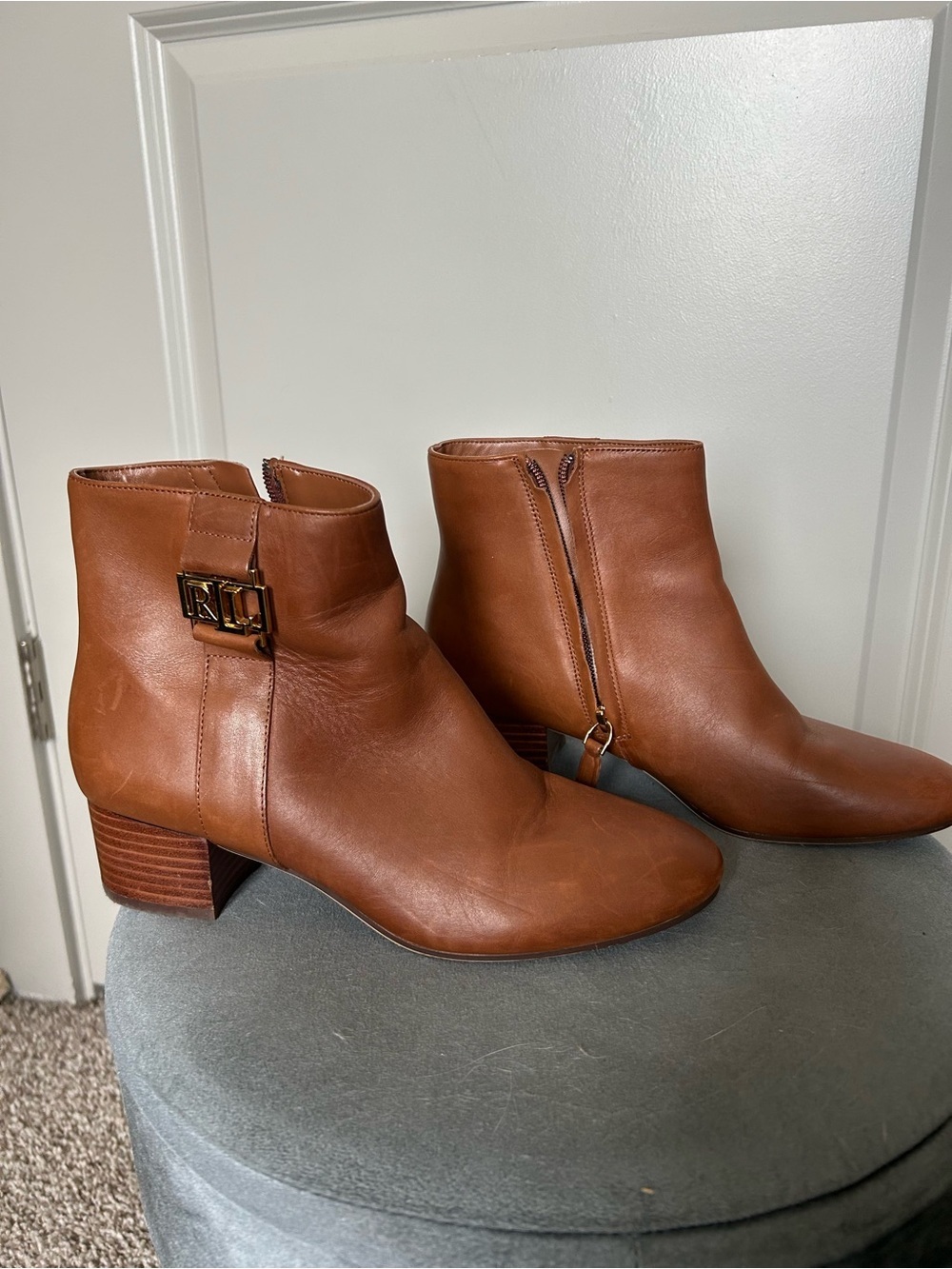 Lauren Ralph Lauren Weslyn Tan Brown Leather Mary Jane Heels